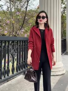 Slimming Big Size Hooded Trench Coat Spring Autumn Mid-Length