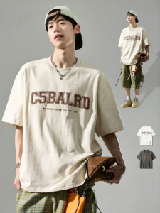 SZON | American Style Embroidered Letter Loose Cotton T-Shirt