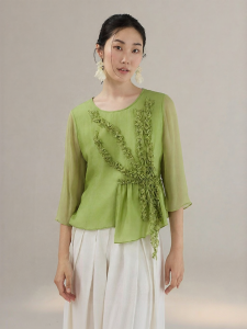 Silk Lace 7/8 Sleeve Irregular Stylish Womens Shirt
