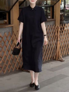 UYFY | Black Collar Short Sleeve Dress Mid-Length