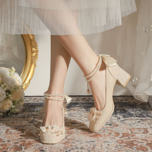 Elegant 2024 Newlywed Shoes for Women with Floral Embellishments High Heels Comfortable Synthetic Leather Platform Sneakers