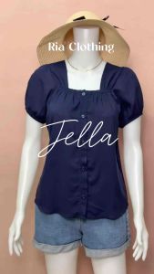 JELLA Puff Sleeves Square Neck Button Down Casual Blouse Korean BKK Trendy Top Women Ria Clothing