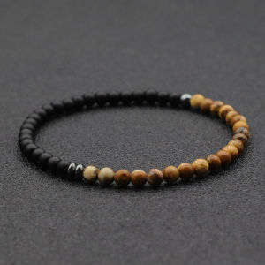 Simple Style Bicolor 4mm Beaded Bracelet Men Women Handmade Onyx Howlite Lava Hematite Stone Braslet Healing Casual Couple Joias