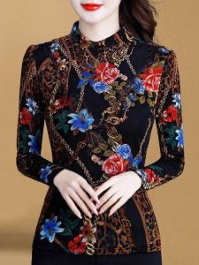 Early Autumn Thickened Long Sleeve Lace Shirt Womens Slim Fit Base Shirt Mesh Top for Women Matching Upper Apparel