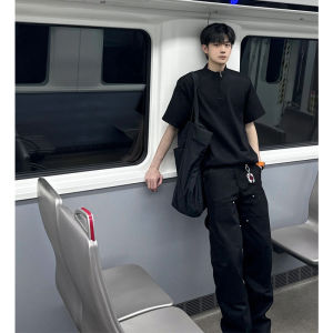 OUMULONG | Half Zip Collar Short Sleeve Tee
