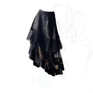 Cỡ Lớn Dark Gothic Irregular Ren High Vòng Eo Chân Váy Chữ A Thon Gọn Dài Nửa Váy Thời Trang Sành Điệu Quần Áo Bảo Hộ Lao Động Mùa Hè 2024