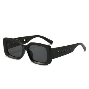 Vintage Thick Frame Rectangular Sunglasses For Women With Temple Letter Accents Y2K Style UV Protection 5625