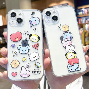 Cute Cartoon Bambino Group Phone Case Silicone Protective Cover Full Protection Transparent for 15ProMax 14Plus 13 12Mini 11 7/8