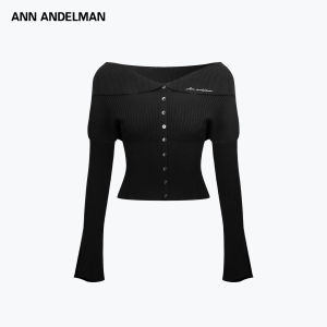 ANN ANDELMAN | Off-shoulder Knitted Sweater Stylish and Slim-fitting Long-sleeve