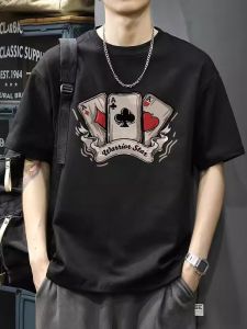 เสื้อยืดแขนสั้นผ้าฝ้ายแท้สไตล์อเมริกันย้อนยุคสำหรับผู้ชาย ทรงหลวม ระบายอากาศได้ดี ใส่สบาย สำหรับฤดูร้อน