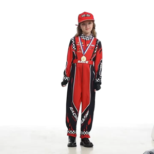 Kids Race Car Driver Jumpsuit Costume Set with Cap & Headband Halloween Role‑Play Outfit for Boys 110‑140cm | PH Local Warehouse