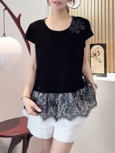 QINGNAER | Retro Round Collar Slim Fit Large Size Womens Blouse Velvet