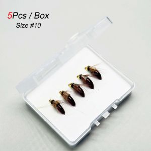 5Pcs/10Pcs Brass Bead Head Bionics Nymph Scud Fly Bug Worm for Trout Bass Fishing Nymphing Artificial Insect Bait Lure Size#10