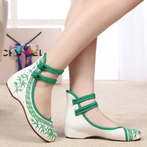 New Old Beijing Embroidered Single Shoes Womens Square Dance National Style Retro Flared Heel Indoor Heightening Female Footwear