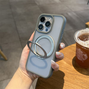 เคสโทรศัพท์แบบหมุนได้ 360 องศา ดูดซับแม่เหล็ก ฝาป้องกันแบบฝ้า ด้านหลังกระจกแบบด้าน ด้านในนิ่ม ด้านนอกแข็ง ป้องกันรอยนิ้วมือสำหรับ Apple iPhone 15 pro Max