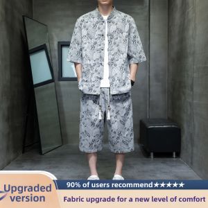 JIARONG | Dyed Breathable Mens Hemp Shirt and Shorts Set