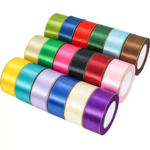 (1.5 x 25yards/roll) Gold Edge Satin ribbon for Gift WrappingBouquetWedding DecorationDIY Craft