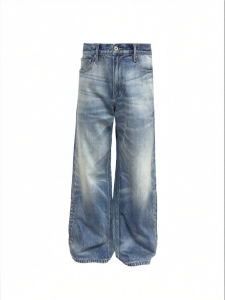 JCAESAR STUDIO | Gray Blue Wide Leg Rugged Straight Fit Cat Scratch Denim Pants