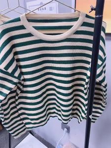 CB BJ1685 Atasan Sweater Motif Belang Wanita Fashion Baju Lengan Panjang Kaos Korea Top Salur