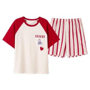 Miiow | Cartoon Short Sleeve Sleepwear Womens Cotton Pajamas Summer Thin Breathable Pure Cotton Home Clothes Youth Casual Comfortable
