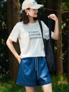 Sequins and Beads Decorative Breathable Cotton Loose Round Neck T-shirt