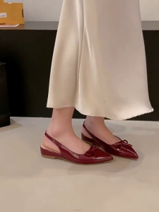 onlyfoot Women Slingback Flat Shoes 2CM Low Heel Bowknot Pointed Toe Jelly Shoes Elegant Formal Office Shoes Non-slip Waterproof Casual Sandals New Hot Korean Fashion Shoes