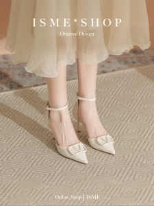 Elegant Versatile Womens Sandals Buckle Decorated Thin High Heels Slip-On Shoes Comfortable Fashionable All-Match Spring Summer