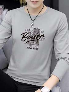 Modale Long Sleeve T-Shirt Mens Fashion Autumn Small Round Neck Printed Base Shirt Body Tee Inner Wear Ring Finger Accessory