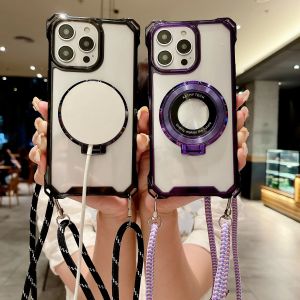Crossbody Lanyard Clear Ring Magnetic Phone Case for IPhone 16 15 14 Plus 13 12 11 Pro Max X XS XR 7 8 Plus Shockproof Cover