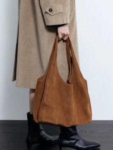 French Lazy Style Suede Leather Bag Large Capacity Single Shoulder Armpit Bag High-End Simple Commuting Bag for Women