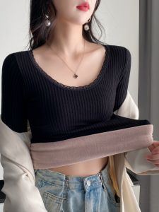 chaqi | Warm Thickened Long Sleeve Fleece Lined Elasticated Turtleneck Top For Autumn Winter Stylish Commute Korean Style Office Wear