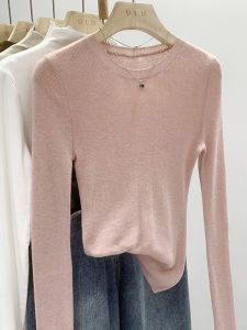 LUOFEN | Pink Knit Sweater for Women Autumn Winter 2025 New Edition Thin Fit Long Sleeve Pullover