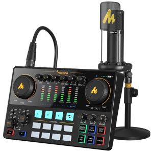 Maonocaster AME2A Sound Card Set With XLR Microphone Audio Interface Podcasting for Youtube DJ Live Streaming Phone Computer PC
