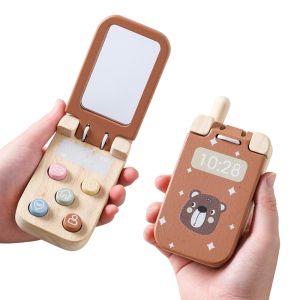 Montessori Baby Toys Cartoon Flip Cell Phone With Mirror Children Fingers Press And The Senses Touch The Toy Mobile Key Learning