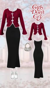 One Set Baju 3in1 (Blouse Pita Maroon VIRAL + Inner Dress Maxi + Tas Lucu Kecil) Cewek AM301R