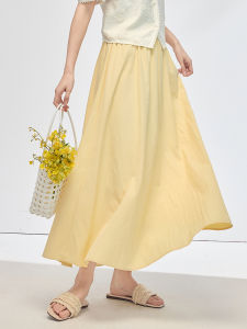 Elegant White A-Line Midi Skirt Womens Summer New Style Elastic High Waist Umbrella Skirt Breathable Comfortable Polyester Nylon