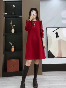 New Year Celebration Red Color Sweater Dress Inner Wear for Women Autumn Winter Season Fashionable Two-Piece Set by Liantiao