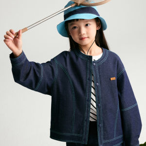 Duolovemama Casual Loose Fit Childrens Denim Jacket for Boys And Girls Resistant to Fading Spring Autumn Wear Cotton Polyester Blend