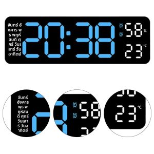 นาฬิกาแขวนผนังดิจิตอลขนาดใหญ่ 9 นิ้ว ใช้พลังงานจาก USB แสดงอุณหภูมิ ความชื้น วันในสัปดาห์ ปรับความสว่างอัตโนมัติ รองรับ DST นาฬิกาตั้งโต๊ะ ระบบ 12/24 ชั่วโมง นาฬิกาปลุกอิเล็กทรอนิกส์ LED