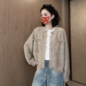 Áo Len Cardigan Dệt Kim Rộng Rãi Phong Cách Lười Biếng Cho Nữ Xuân Thu 2025 Áo Khoác Len Phong Cách Nước Hoa Nhỏ Thời Trang Hợp Thời Trang