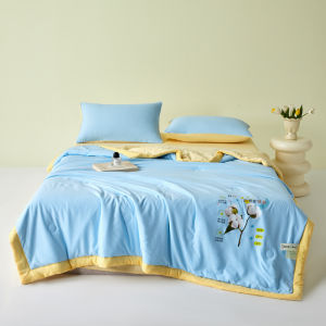 Pure Cotton Summer Cool Quilt Four-Piece Set Double Splice Xinjiang Cotton Core Machine Washable Thin Quilt Breathable Skin-Friendly