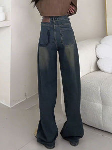 MANMI | Quần Jeans Form Rộng Thiết Kế Có Túi Phong Cách Hàn Quốc