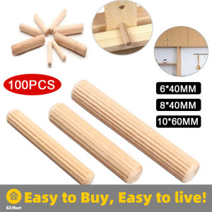【Fast Shipping】 100Pcs/Set Wooden Dowels Hard Wood Grooved Plugs Furniture Woodwork Grooved Fluted Pin Craft 6mm 8mm 10mm