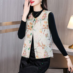 New Chinese Style Heavy Embroidery Womens Outerwear Thin Top Mom Jacket Vest Spring Summer Autumn Fashion Commute round Neck Short Model