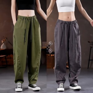 กางเกงขายาวทรงหลวมสไตล์ญี่ปุ่นสำหรับผู้ชายในช่วงฤดูร้อน กางเกงขายาวทรงตรงผ้าฝ้ายลินินแบบลำลอง ทรงหลวม ทรงตรง กางเกงขายาวทรงขากว้าง