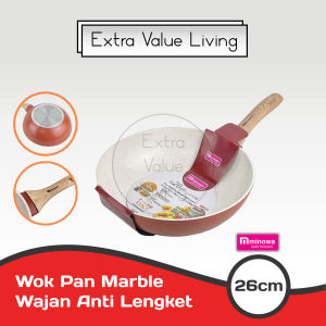 MINOWA Panci Wajan 26 CM / Wok Pan Marble / Panci Marble Anti Lengket WD-26