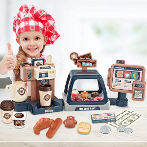 Kids Coffee Machine Toy Set Kitchen Simulation Food Bread Coffee Cake Pretend Play House Shopping Cash Register Christmas Gift