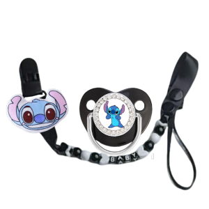 Disney | Bling Baby pacifier Set  Elegant Luxury Style Baby Play Mouth with Chain Clip  Gift for Newborn Feeding Cartoon Print Comforting