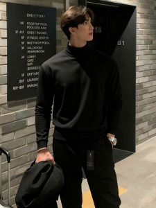 เสื้อยืดคอตั้งครึ่งตัวสีดำ แขนยาว ทรงหลวม สำหรับผู้ชาย เสื้อชั้นในสไตล์อเมริกัน แฟชั่นฤดูใบไม้ร่วง ผ้าโพลีเอสเตอร์