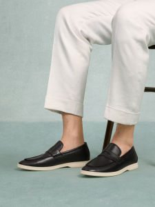 ThomWills Mens Soft Bottom Genuine Leather Casual Loafers Bean Bean Shoes Summer Fashion Single Shoes round Toe Flat Heel